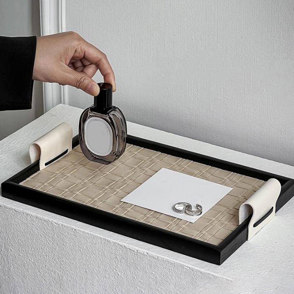 Handmade Woven Leather Storage Tray Rectangle Cake Fruit Dessert Tray  Water Cup