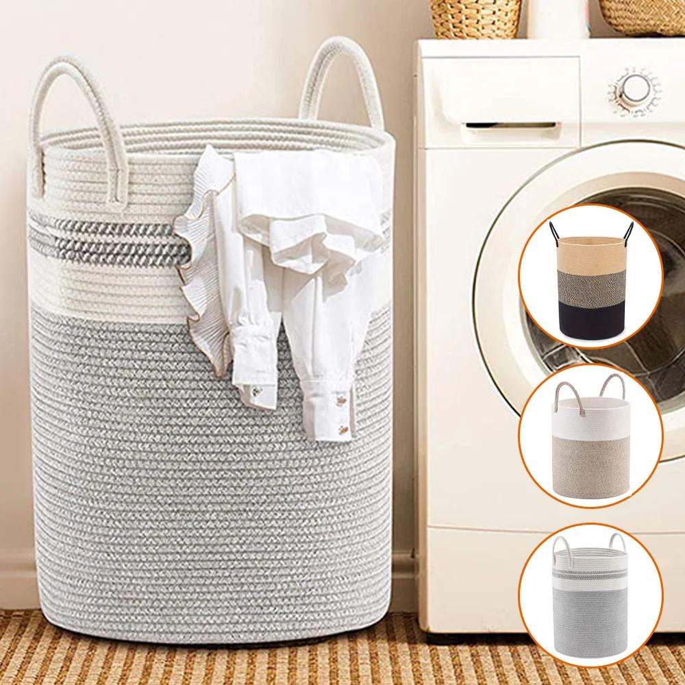 Сверхбольшая сумка для хранения белья, плетеная корзина для грязной одежды с ручкой из хлопковой веревки, корзина для грязной одежды, корзина для хранения
