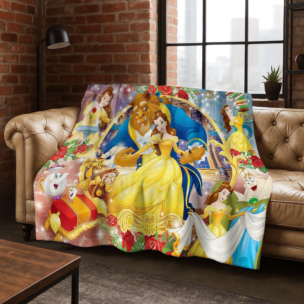 3D Beauty and The Beast Lovely Cartoon Flannel Blanket,Warm and Cozy Soft Throw Blanket for Home Bedroom Bed Sofa Cover Gift Kid
