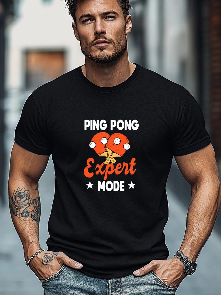Plus Size Men'S T-Shirt, Easy And Clean, Minimalist Fashion, Men'S PING PONG Expert MODE Pattern Summer Casual Round Neck Short Sleeve T-Shirt