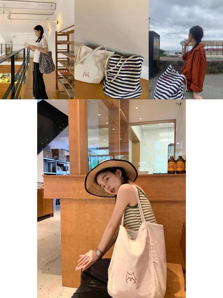 Милая вышитая холщовая сумка-тоут большой вместимости для повседневного шопинга в непринужденном стиле