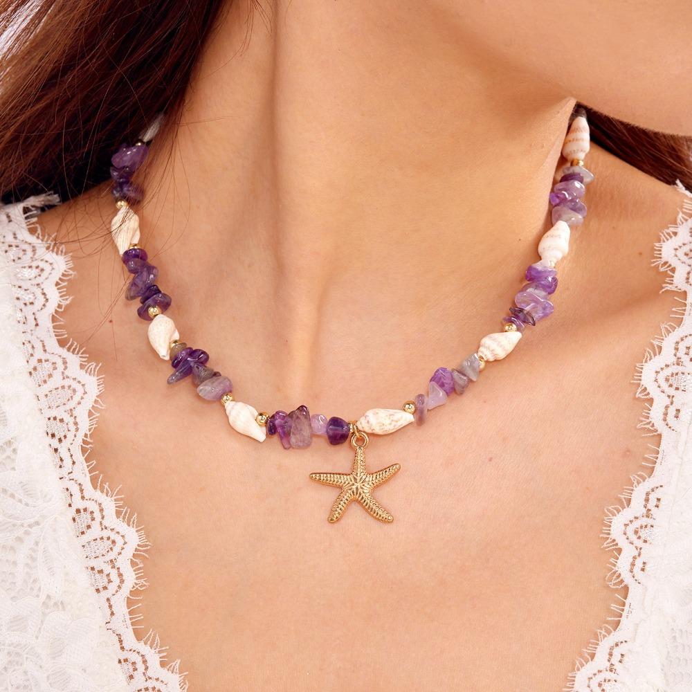 Bohemian Style Starfish Pendant Necklace Niche Design Shell Necklace Holiday Party