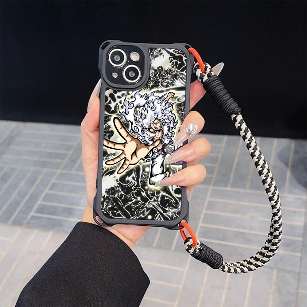 Мягкие чехлы для телефонов Ae92 One Piece Luffy Gear 5 для iPhone 16 15 14 13 12 11 Pro Max 7 8 Plus XR XS с ремешком на запястье, защитным шнурком для углов, задняя крышка