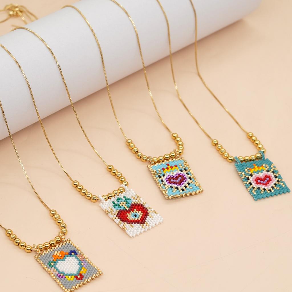 Go2boho New In Gold Chain Miyuki Lover Heart Pattern Bead Handmade Pendant Necklaces For Women Summer Boho Jewelry Chic Gift