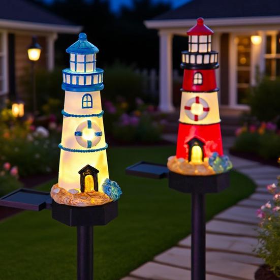 Lighthouse Solar Light Outdoor Waterproof Garden Solar Light Decorative Lighthouse Walkway Light with Spike for Flower Beds Courtyard Patio