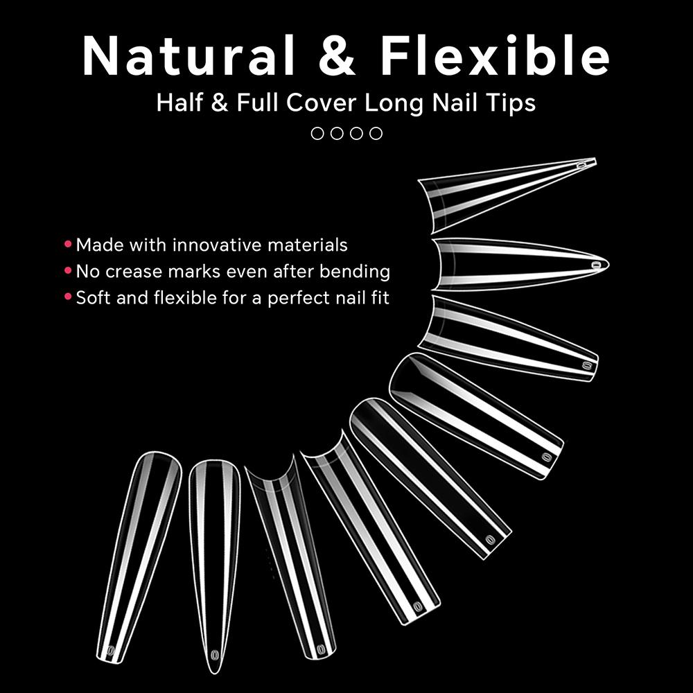 240 шт./кор. накладные ногти квадратные прямые очень длинные полупокрытые ногти прозрачные/натуральные акриловые накладные ногти для наращивания маникюрный салон