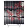 Red Blossoms and Moon Waterproof Shower Curtain Heat Resistant Machine Washable Non-Transparent 180x180cm