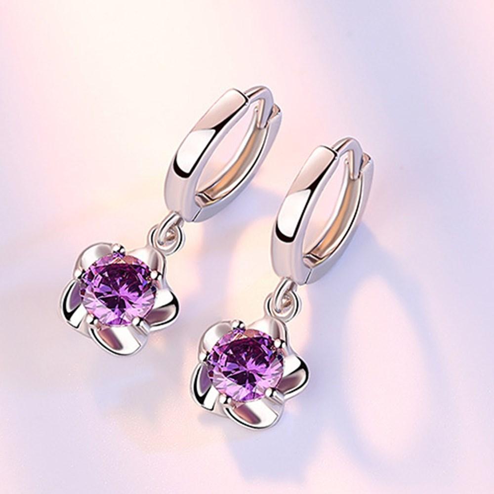 925 Sterling Silver Earrings Jewelry High Quality Retro Simple Pattern Purple White Zircon Earrings Sale