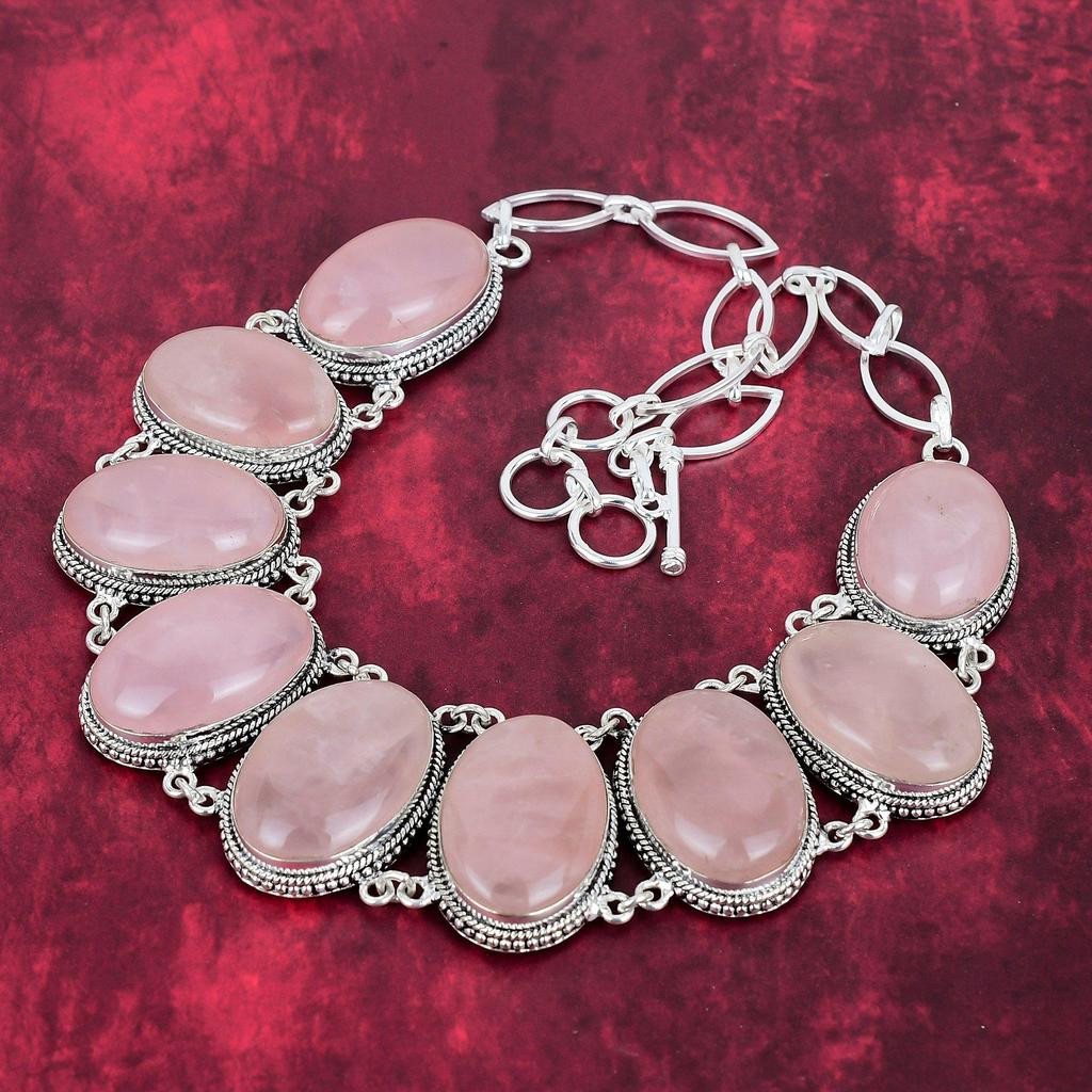 Ювелирное ожерелье ручной работы из розового кварца новейшего дизайна, ожерелье из стерлингового серебра 925 пробы с драгоценными камнями, подарок для матери