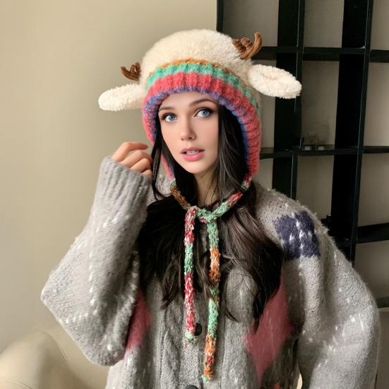 Рождественская шляпа с рогами, сумка 2-в-1, праздничная шляпа с оленьими рогами, эластичная, мягкая, теплая зимняя шапка