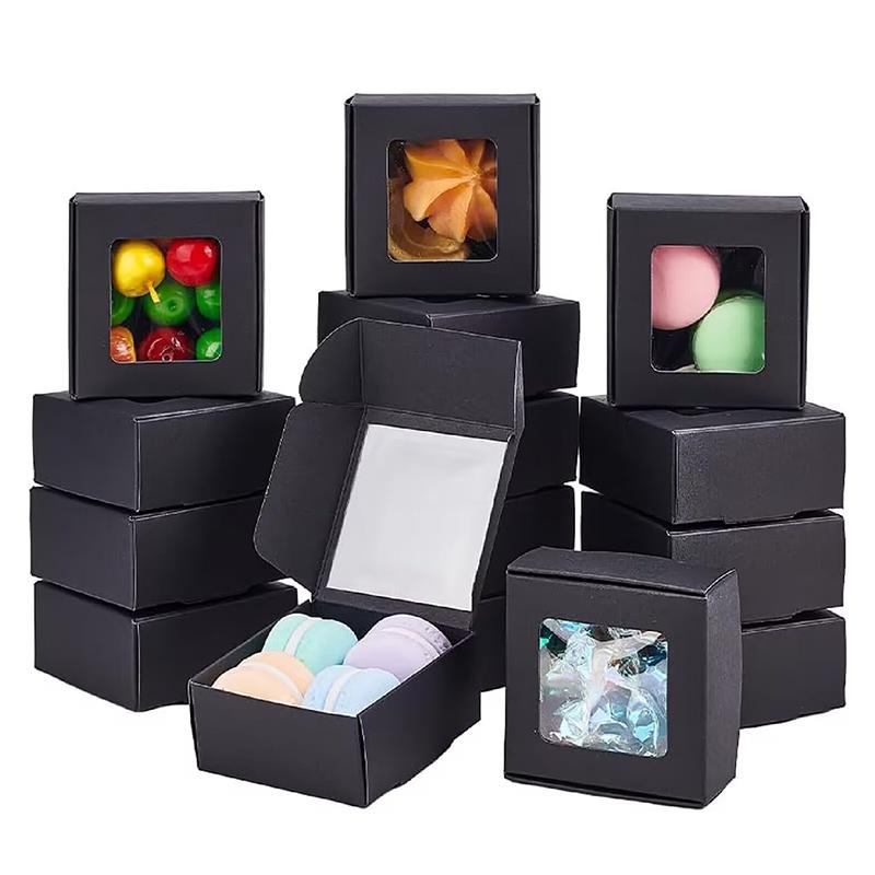 10 шт. Квадратные Белые/Крафт/Черные Коробки для Упаковки с Окном, Разные Размеры, Подарки на Свадьбу и Вечеринку, Плоские Коробки для Мыла Ручной Работы, Шоколада