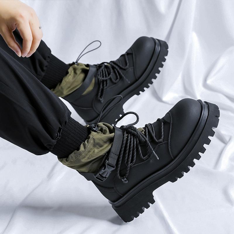 Fashion Thick soled men's boots Trendy designer style Daily Office Outdoor Leisure Party Street walking fashion Youth Adult Black Shoes