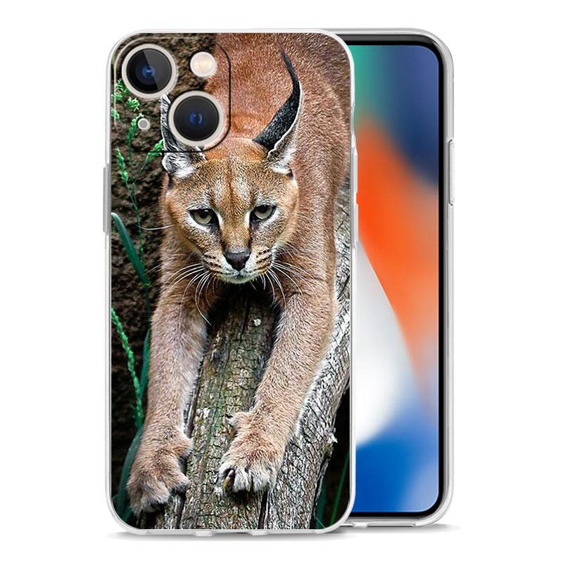Чехол для телефона iPhone 17 Air Cases iPhone 16 15 12 13 14 Pro Max SE 7 8 Plus iPhone11 Прозрачный чехол Африканская рысь Каракал