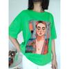 2024 Oversized T-shirt Women Summer White Basic Tees with Caricature Print Green Soft Women Short Sleeve Tops