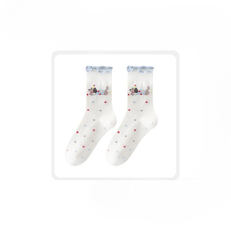 Женские осенне-зимние новые мультяшные носки-трубы из хлопка с милым кружевом и изображением собаки-таксы