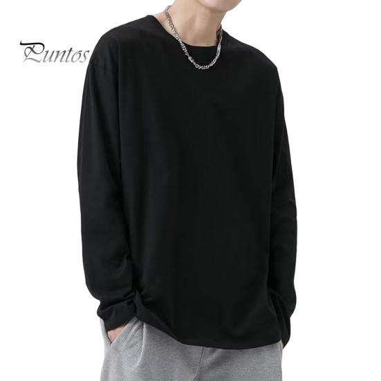 Мужская футболка с круглым вырезом и длинным рукавом, однотонный пуловер, свободный крой, мягкая дышащая футболка для дома, спортзала, уличной одежды