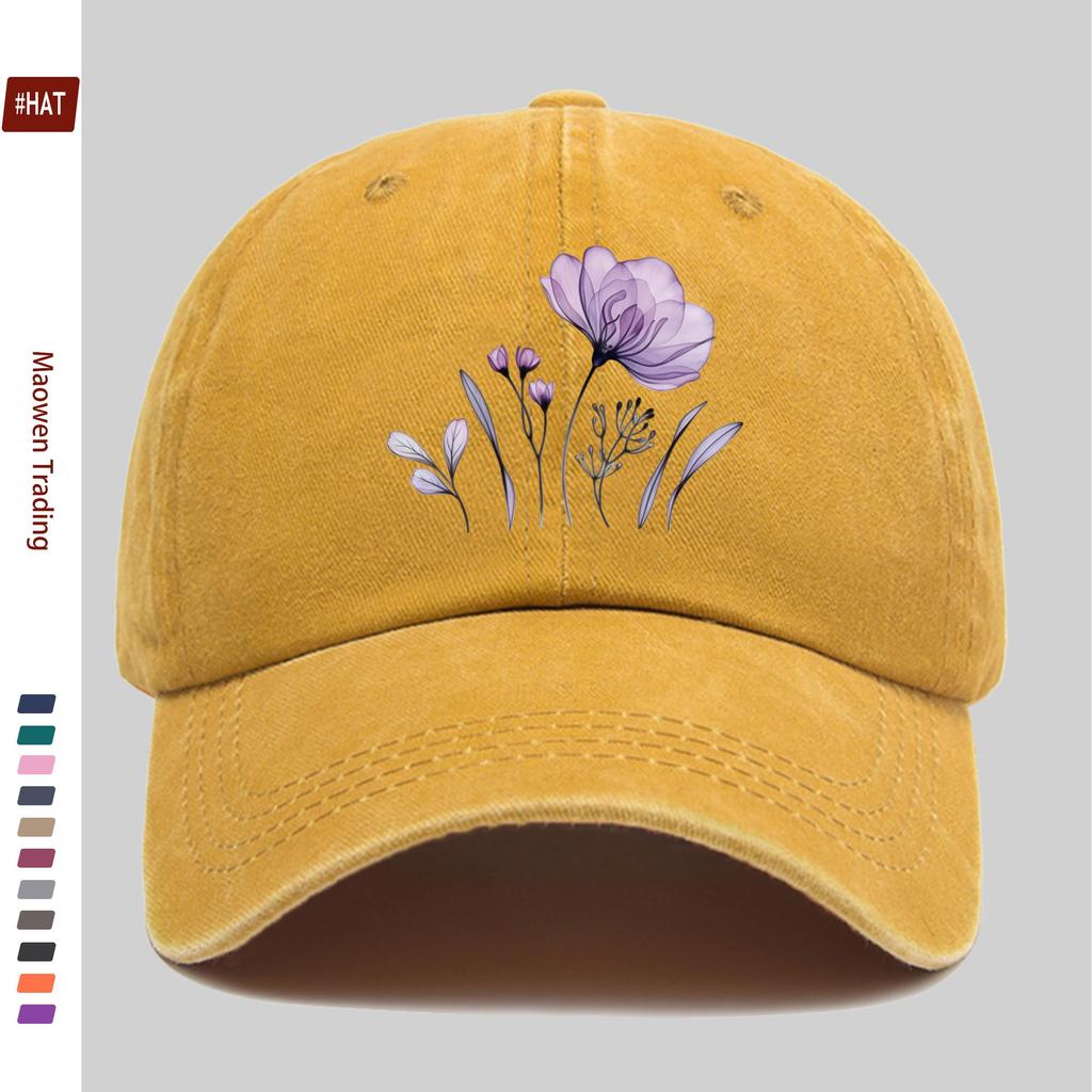 pc Elegant Purple Floral Theme Printed Baseball Cap with Floral Design Golf Hat Comfortable Lightweight Papa Cap Adjustable St