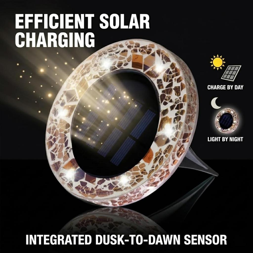 Flat Mosaic Solar Disk Lights Outdoor Waterproof Anti-Rust Garden Lighting Decor for Pathway Garden Yard Law