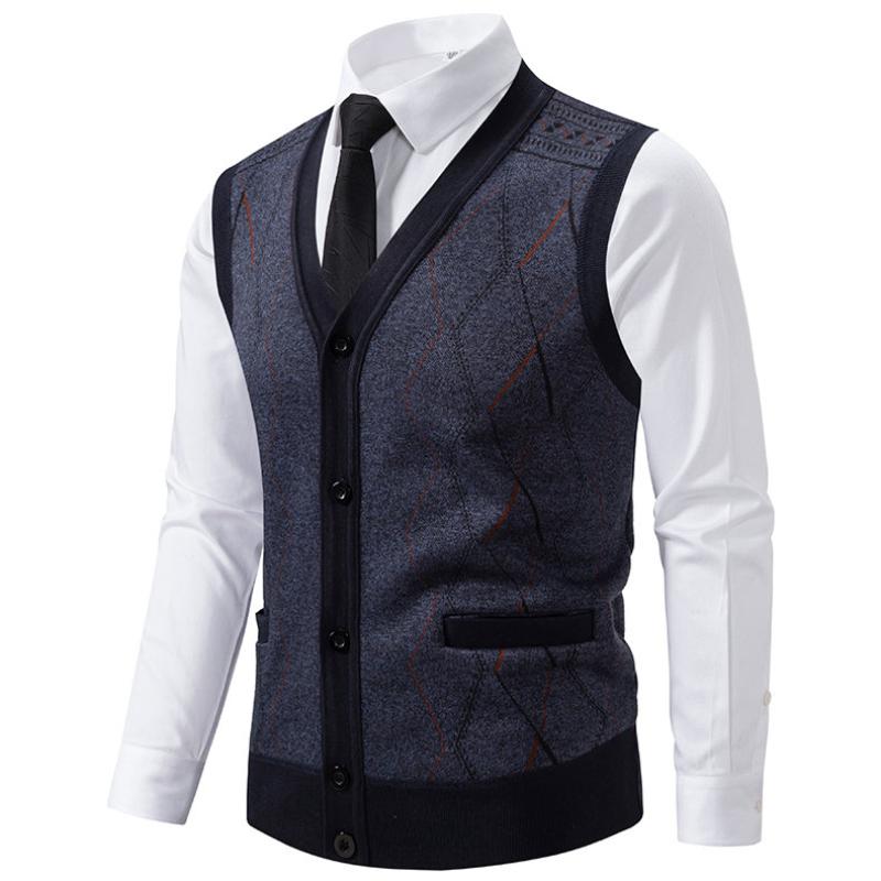 Cozy Up Mens Sleeveless Sweater Vest V Neck Button Down Cardigan Sweaters Knitted Argyle Vest with Pocket