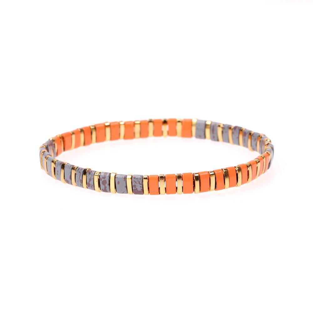 Retro Ethnic Macaron-Plated TILA Bead Double Hole Elastic Cross-Border Bracelet.
