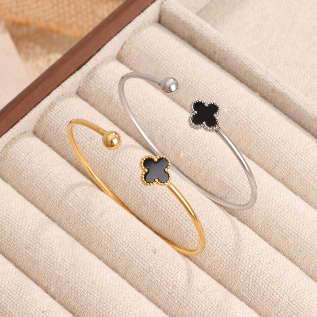 Модный простой индивидуальный браслет с четырьмя листочками клевера, ювелирные изделия из титановой стали, регулируемый женский браслет