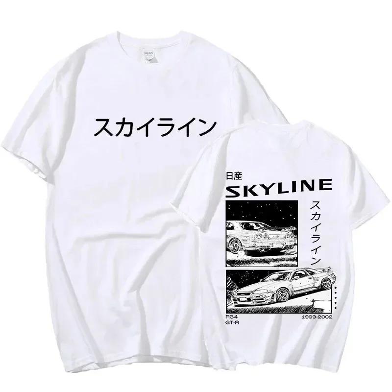 Anime Drift AE86 Initial D Double Sided T Shirt O-Neck Short Sleeves Summer Casual Unisex R34 Skyline GTR JDM Manga T-Shirts