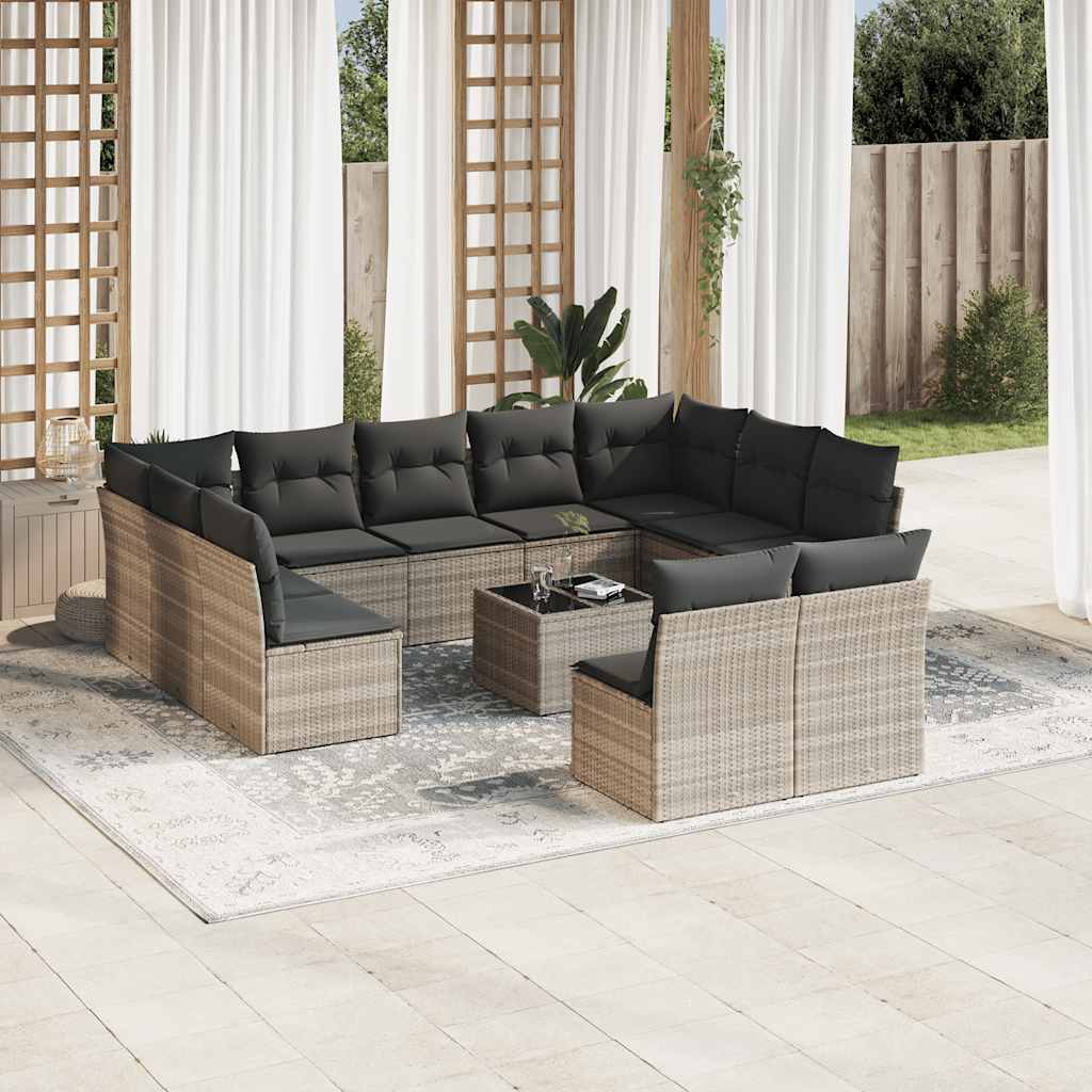 12 piece Garden Sofa Set with Cushions Light Grey Poly Rattan
