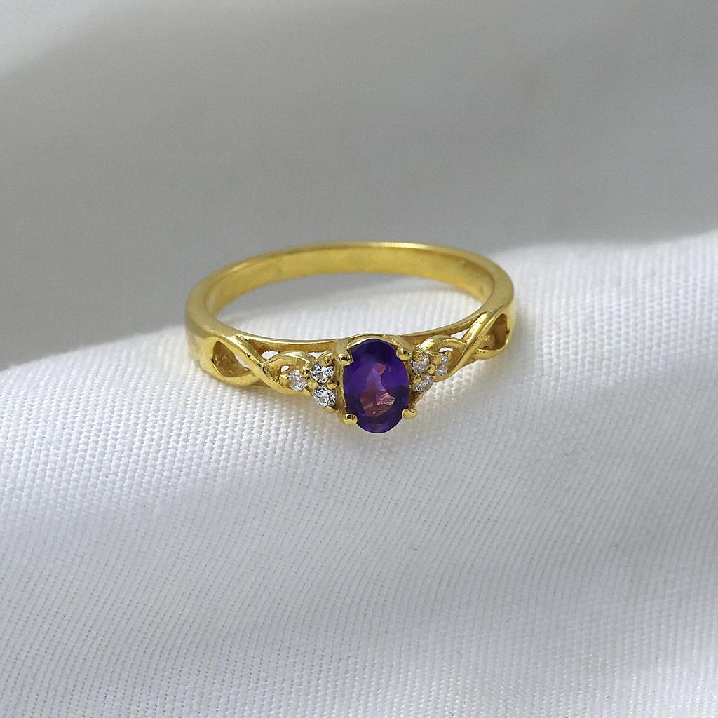 Amethyst Gold Plating Ring 925 Sterling Silver Handmade Jewelry Gift For Her