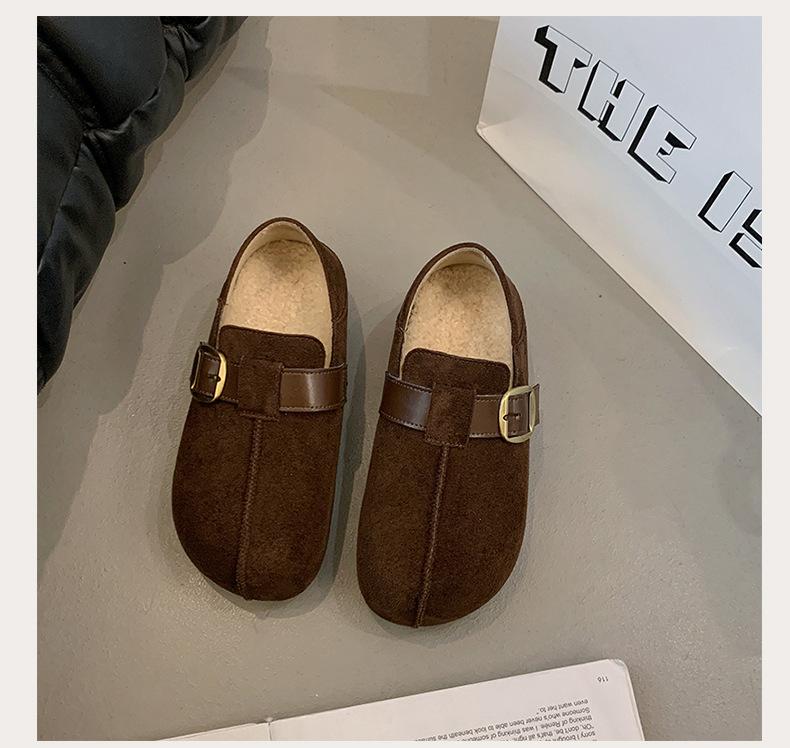 Retro Two-wear Birkenstocks Women's Winter Velvet Big Head Ugly Cute Warm Cotton Shoes 2025 New Inner Height-increasing Loafers