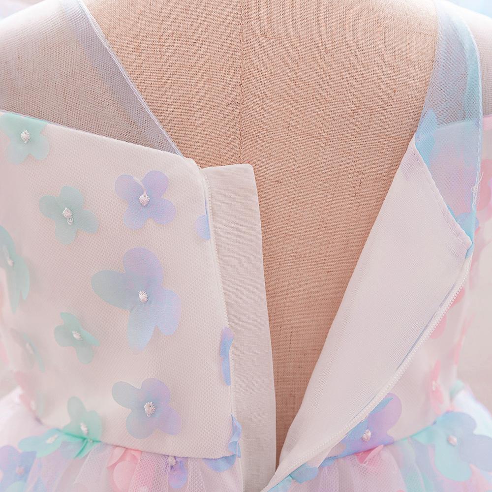 Rainbow Flower Baby Girls Party Dress Toddler Tulle Puff Sleeve 1st Birthday Wedding Princess Prom Dress Bridemaid Baby Clothing