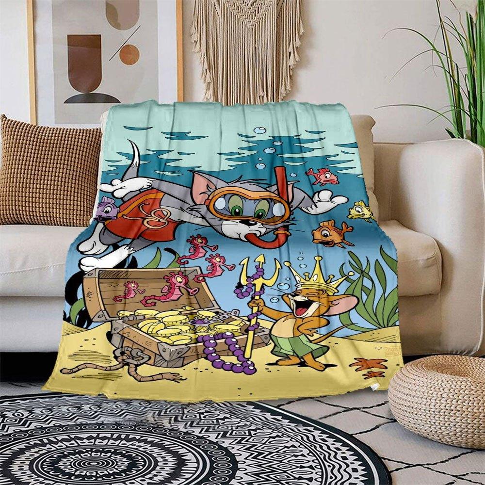 Tom & Jerry Treasure Dive PosterBlanket Flannel Throw Blanket for Sofa, Bed, Travel, Camping, Office