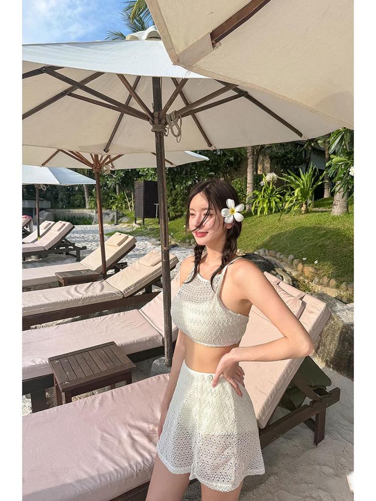 Женский сексуальный кружевной купальник бикини халтер с юбкой - Раздельный купальник в корейском стиле