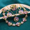 Gold Color Jewelry Sets For Women Wedding Multicolor Zircon Bracelet Earrings Necklace Pendant Ring