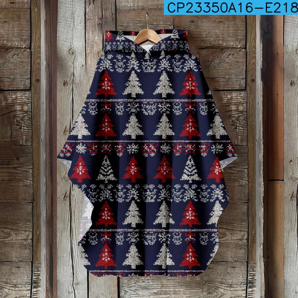 Женский плащ с капюшоном с 3D цифровой печатью – Рождественский винтажный стиль