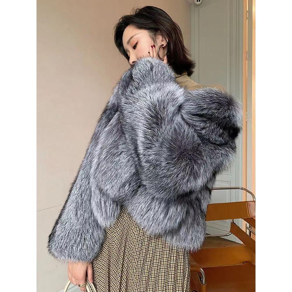 Temperamental Lady Leisure Autumn and Winter Fur Coat Thick Warm Silver Fox Fur Light Luxury Short High-end Fur Windbreaker