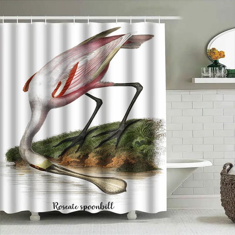 Reddish Spoonbill Shower Curtain Pink Swan Feather Pattern Perfect for Bathrooms Home Decor Roseate Spoonbill Print Waterproof F