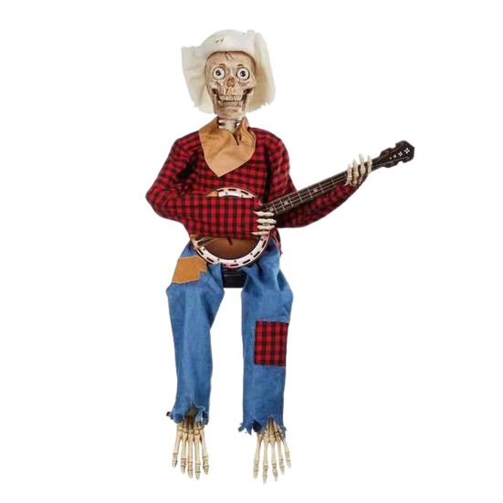 Halloween Animated Banjo Skeletons Fall Country Skeleton Musician Playing Banjo Figurine for Thanksgiving Autumn Harvest Decor