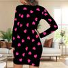 2025 Осень и Зима Новое 3D Принт с Любовным Узором и Окрашивание Женская Мода Платье с Длинным Рукавом и Круглым Вырезом, Облегающее Бедра Ограниченная Серия ко Дню Святого Валентина