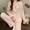 2025 Spring Autumn Women's Pajamas Set Pink Stripe Bow Print Pyjamas for Women Long Sleeve Sleepwear Young Girl Leisure Nightwear Homewear