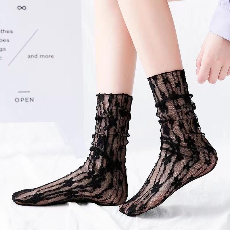 Женские носки Harajuku Ladies Breathable Transparent Floral Ladies Flower Ladies Sweet Mesh Fishnet Socks Soft Funny Socks Hosiery