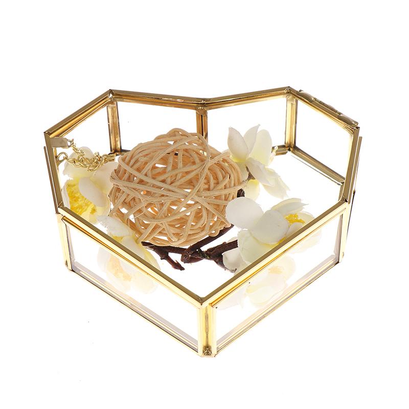 Геометрическая стеклянная шкатулка для драгоценностей в форме сердца, коробка для обручальных колец, держатель для колец