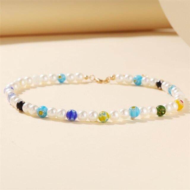 17 км модное колье-чокер из бисера для женщин, богемное красочное короткое ожерелье ручной работы с жемчугом Дейзи, ювелирные изделия на воротнике