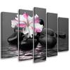 Картина из пяти частей, печать на холсте, розовый цветок, камни дзен
