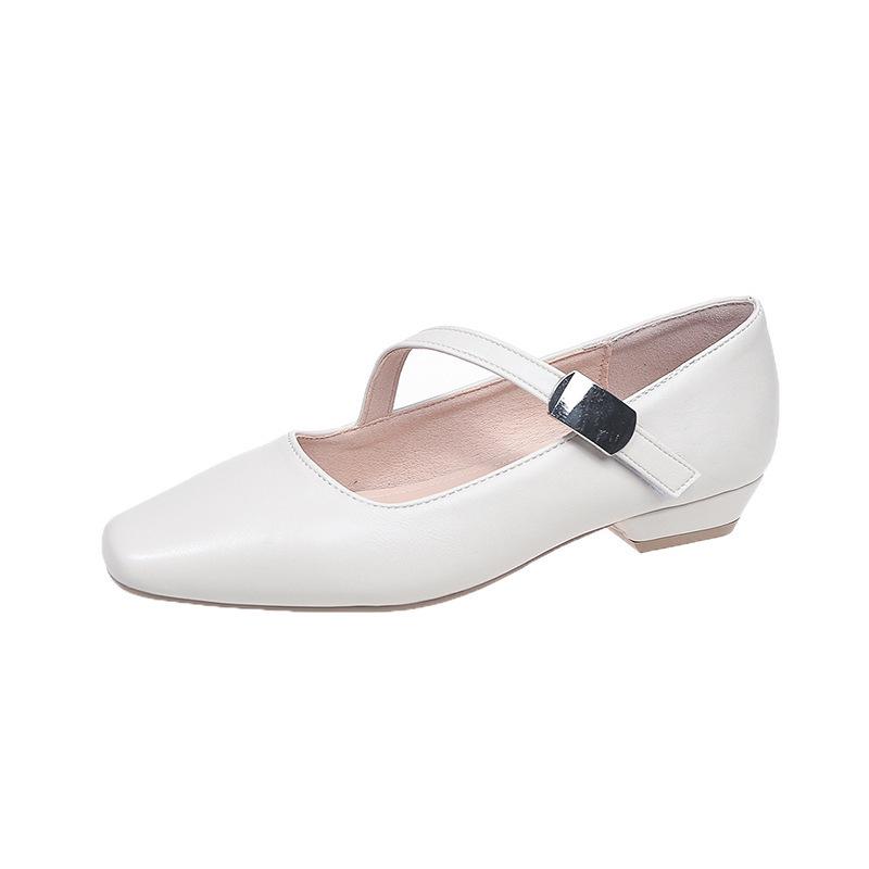 С маленькими кожаными туфлями квадратный носок 2025 ретро туфли Мэри Джейн туфли-лодочки летние новые темпераментные женские туфли слово французский