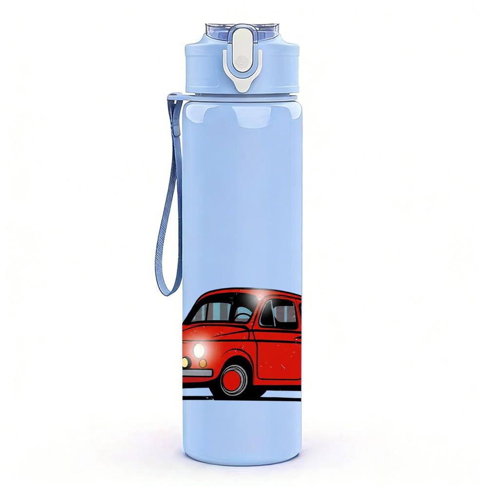 1PC Vintage Red Car 750ml Color Plastic Sports Water Bottle Leakproof Flip Straw Lid Suitable for Sports Office Home Use