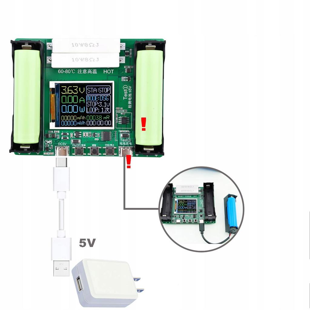 Rosfix ЖК-тестер емкости и сопротивления аккумуляторов 18650 – Измерение емкости и сопротивления | USB-C | Три режима работы