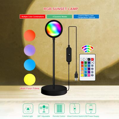 RGB лампа Sunset Atmосферы, регулируемая на 360 градусов проекционная лампа заката, USB романтические светодиоды, ночник