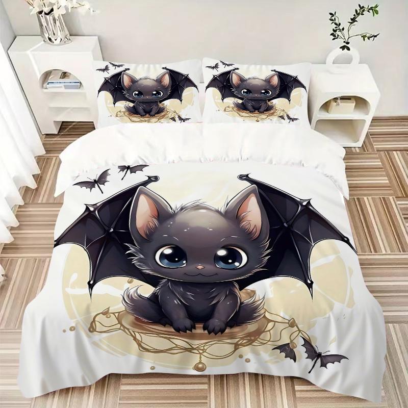 3pcs Delightful bat design Bedding Set, Including 1 Quilt Cover and 2 Pillow Shams, Without Filling, Soft and Comfortable Home Bedroom Fabric, Fa
