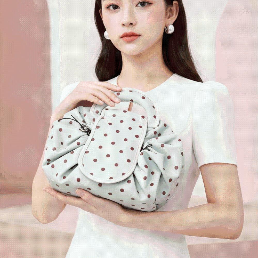 Foldable Polka Dot Cosmetic Bag Portable Large Capacity Toiletries Students