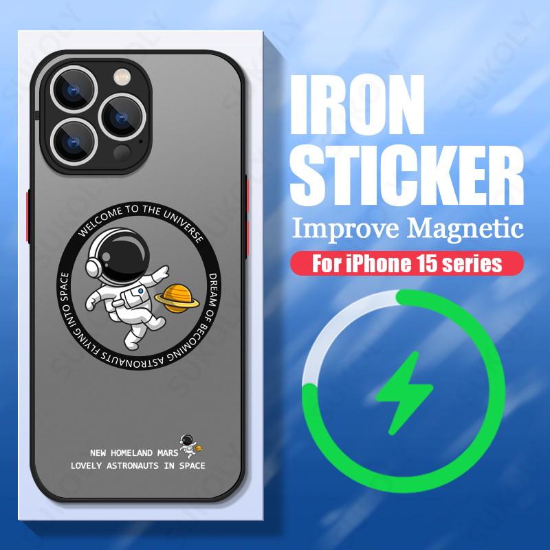 Для iPhone 15 Pro Max 14 15 Pro 13 14 15 Pro Max Мультяшный Астронавт Акриловый Чехол для Телефона с Поддержкой Magsafe Беспроводной Зарядки Задняя Крышка